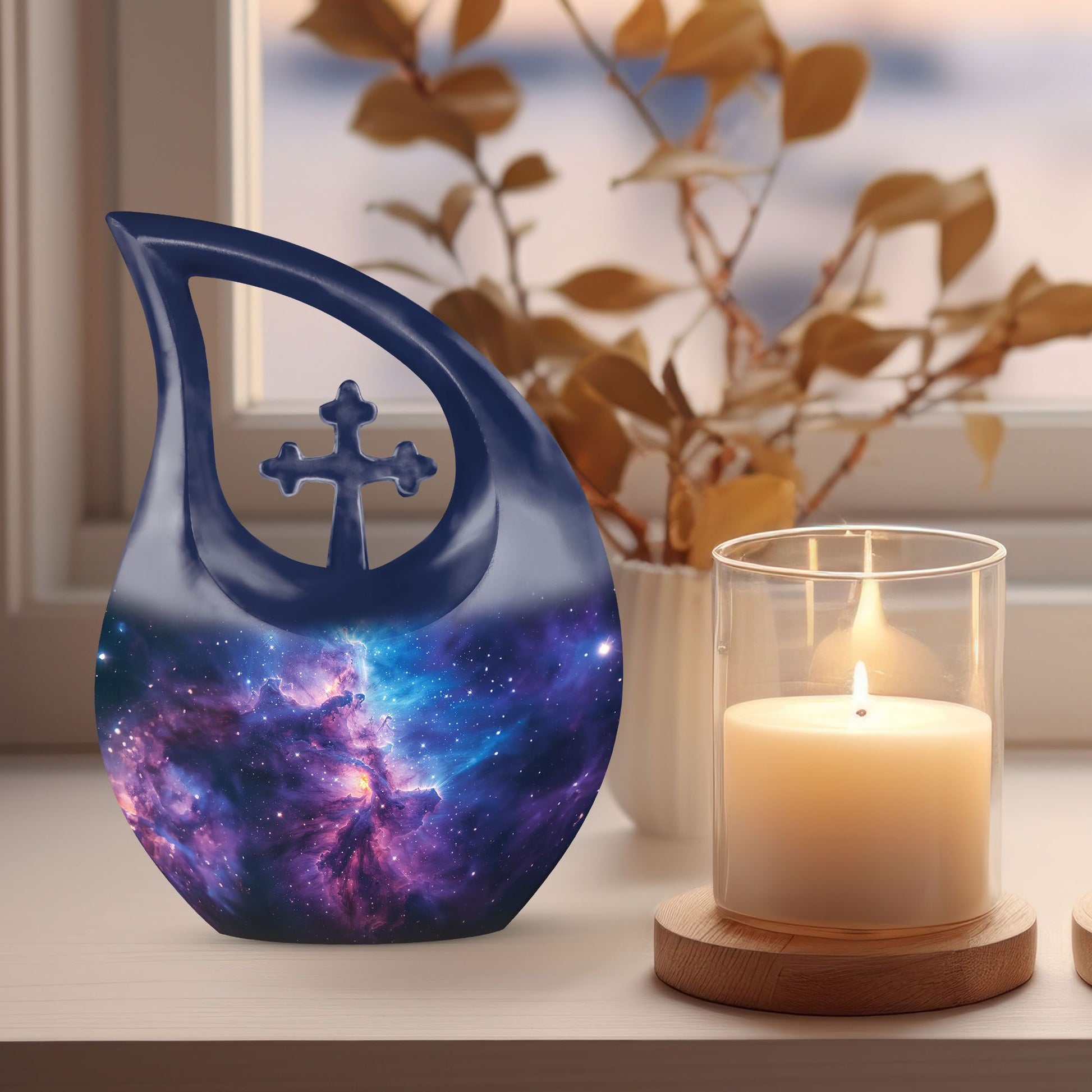 10-inch Galaxy Urn featuring a Cross Drop design