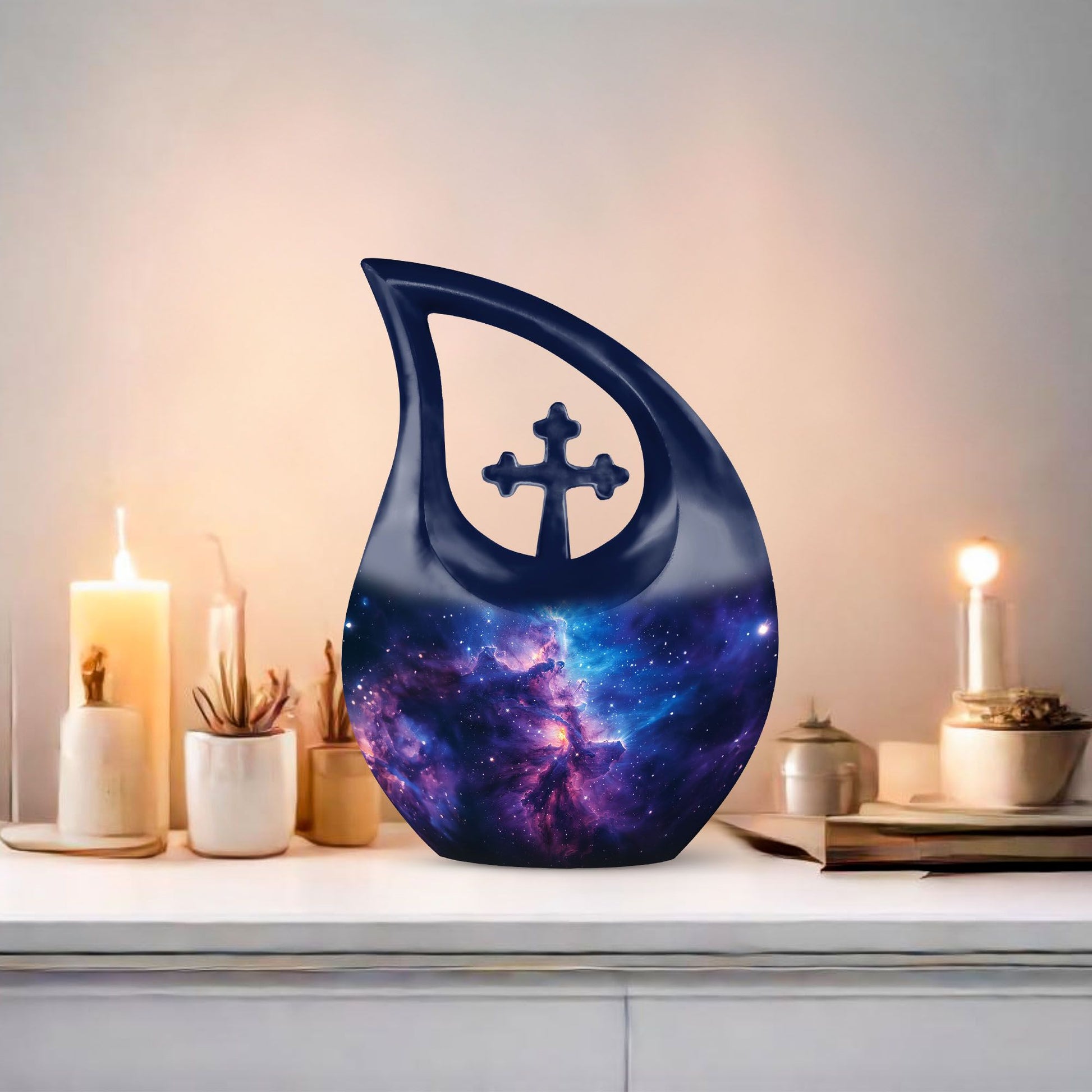 10-inch Galaxy Urn featuring a Cross Drop design