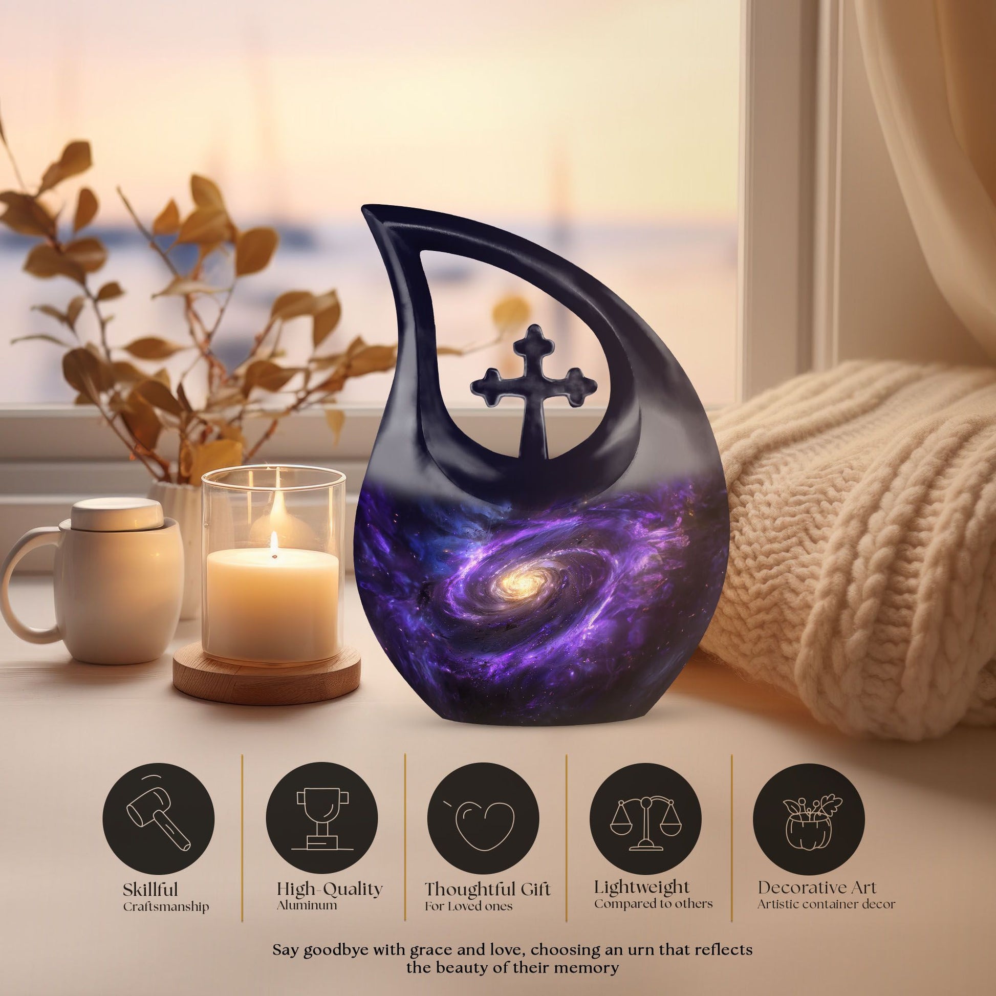 10-inch Galaxy Urn with Cross Drop design, 