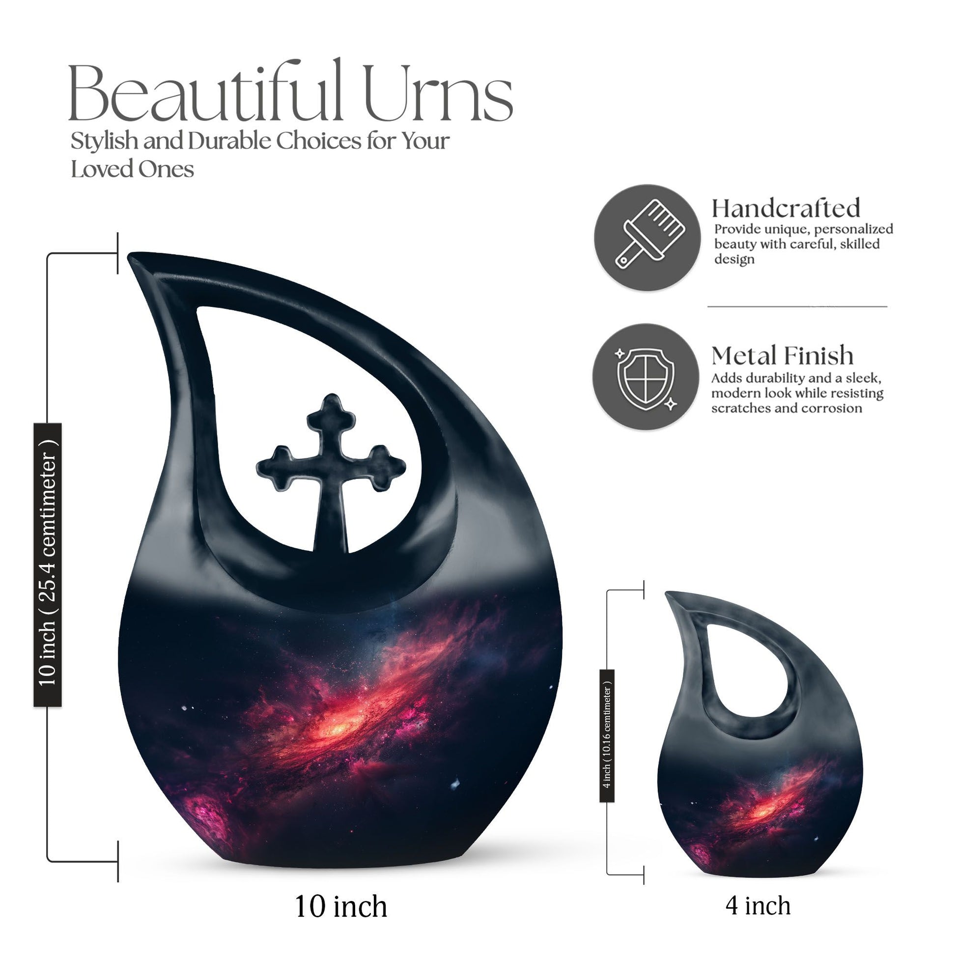 10-inch Galaxy double urn with cross drop design, 