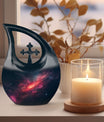 10-inch Galaxy double urn with cross drop design, 