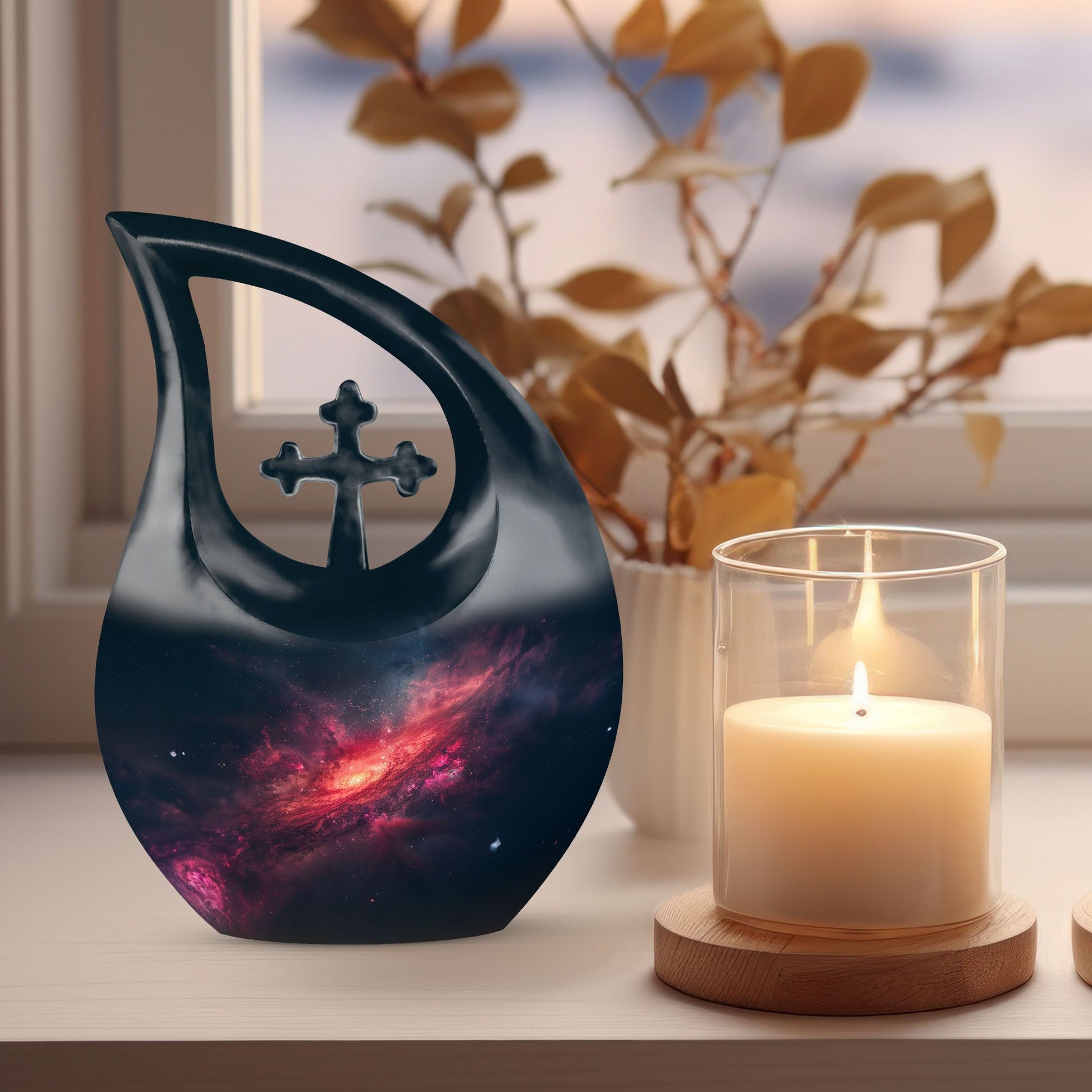 10-inch Galaxy double urn with cross drop design, 