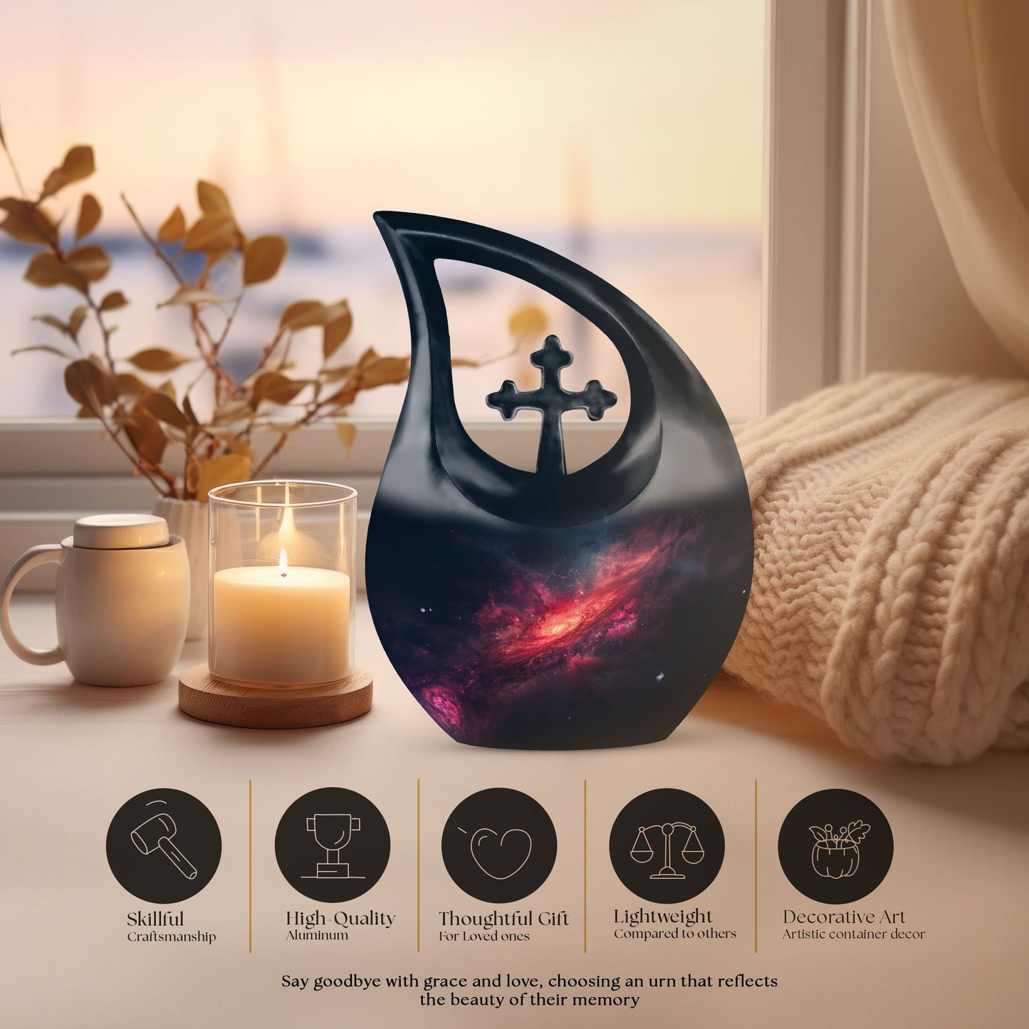 10-inch Galaxy double urn with cross drop design, 