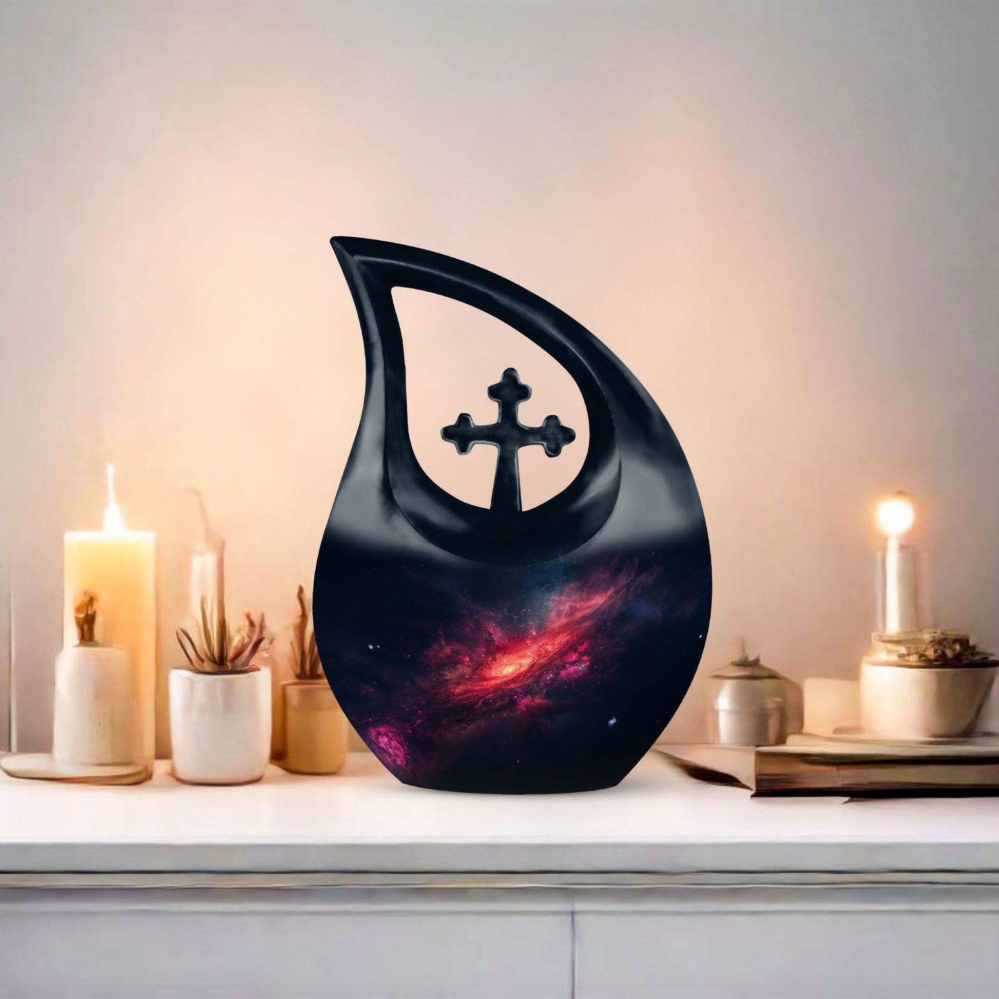 10-inch Galaxy double urn with cross drop design, 