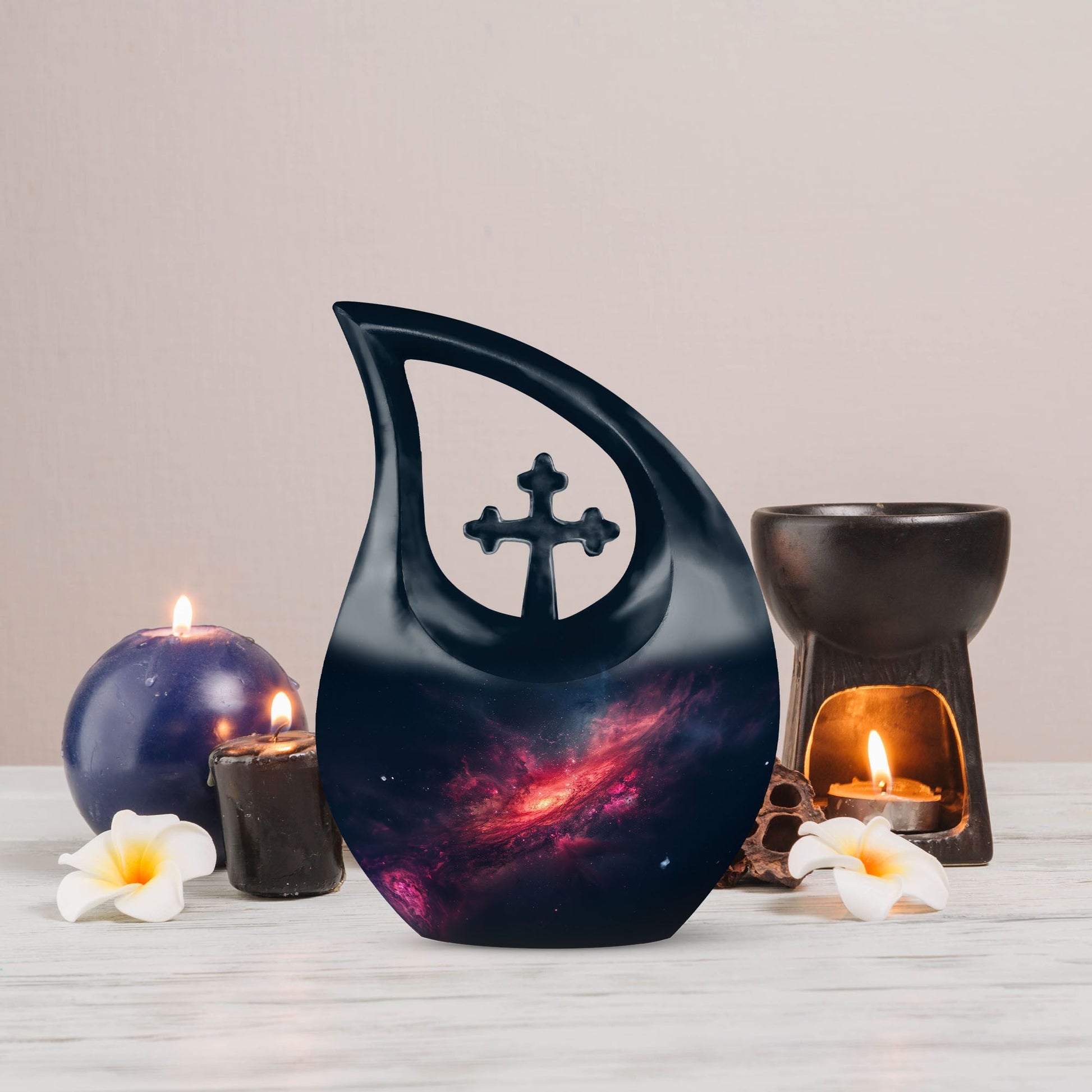 10-inch Galaxy double urn with cross drop design, 
