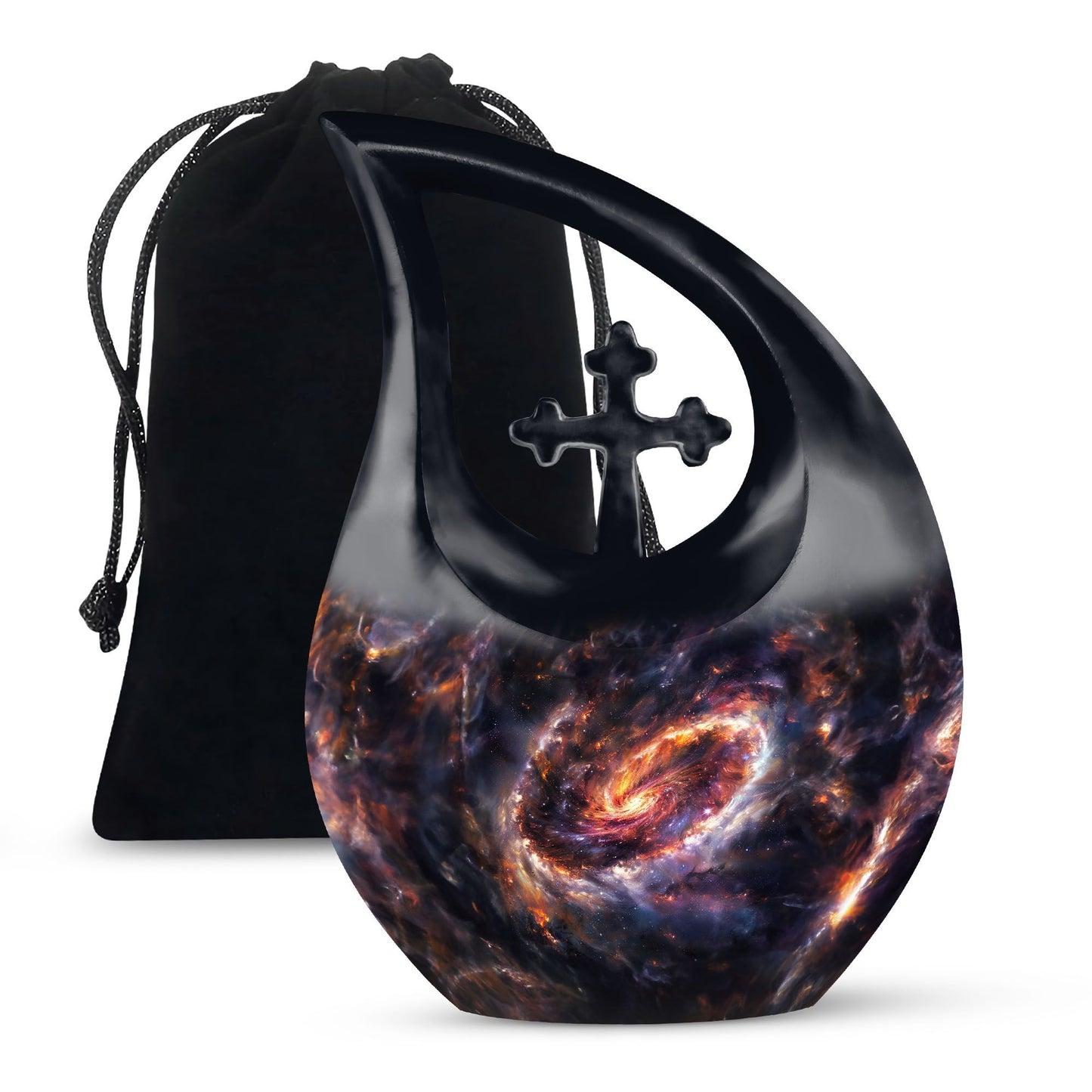 Galaxy themed 10 Inch Cross Drop memorial urn,