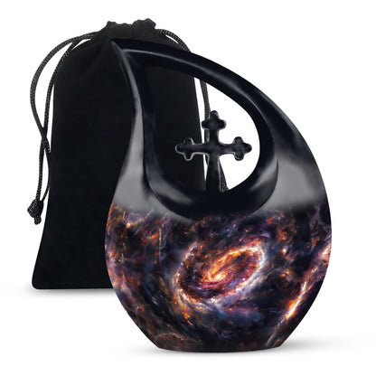 Galaxy themed 10 Inch Cross Drop memorial urn,