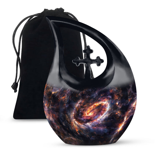 Galaxy themed 10 Inch Cross Drop memorial urn,