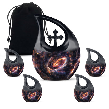 Galaxy themed 10 Inch Cross Drop memorial urn,