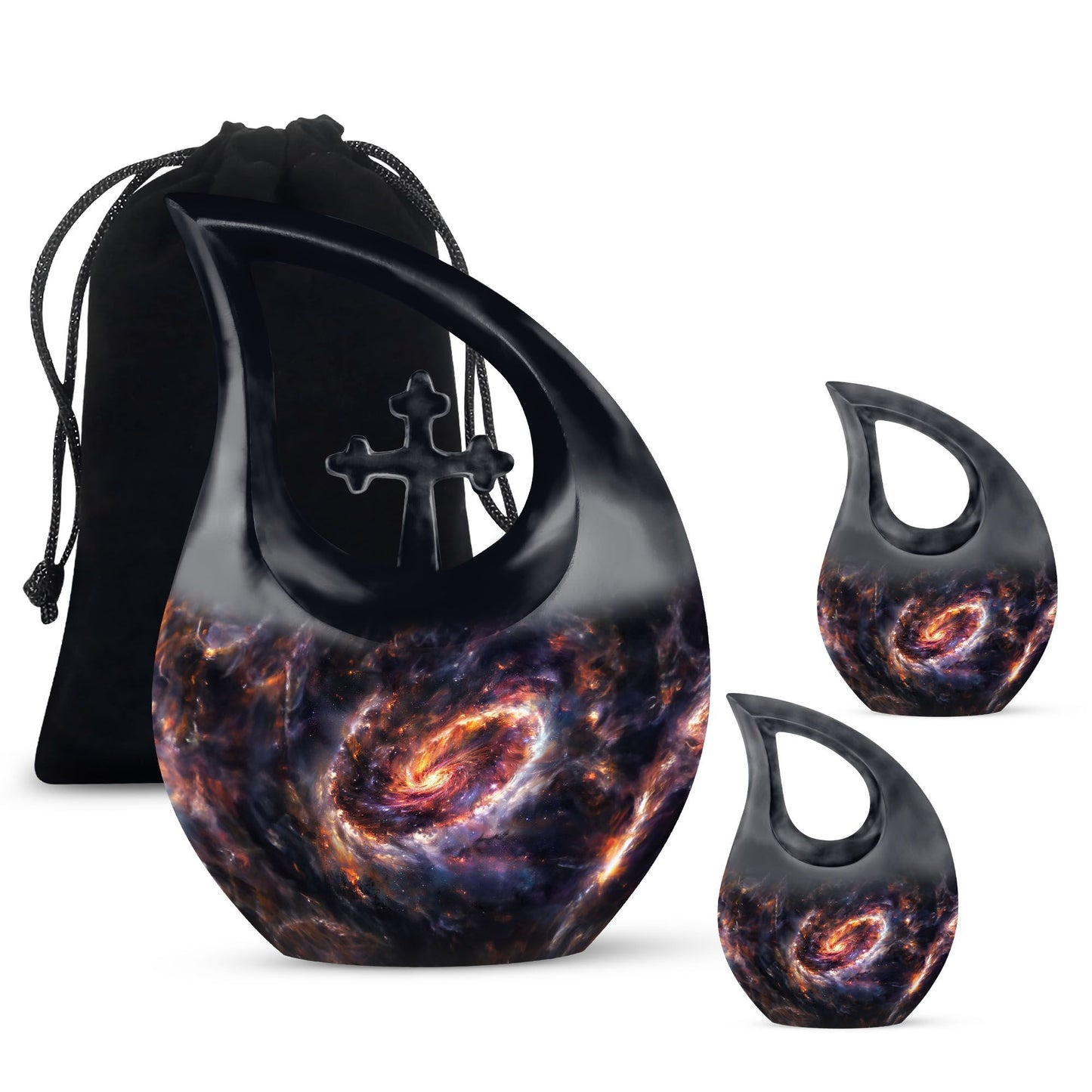Galaxy themed 10 Inch Cross Drop memorial urn,