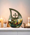 10-inch pink butterfly-themed cross drop urn