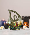 10-inch pink butterfly-themed cross drop urn