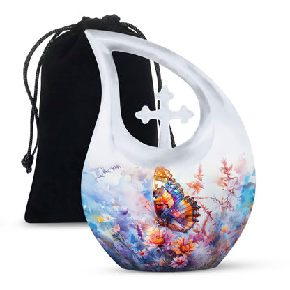 10-inch Butterfly Urn with Cross Drop design
