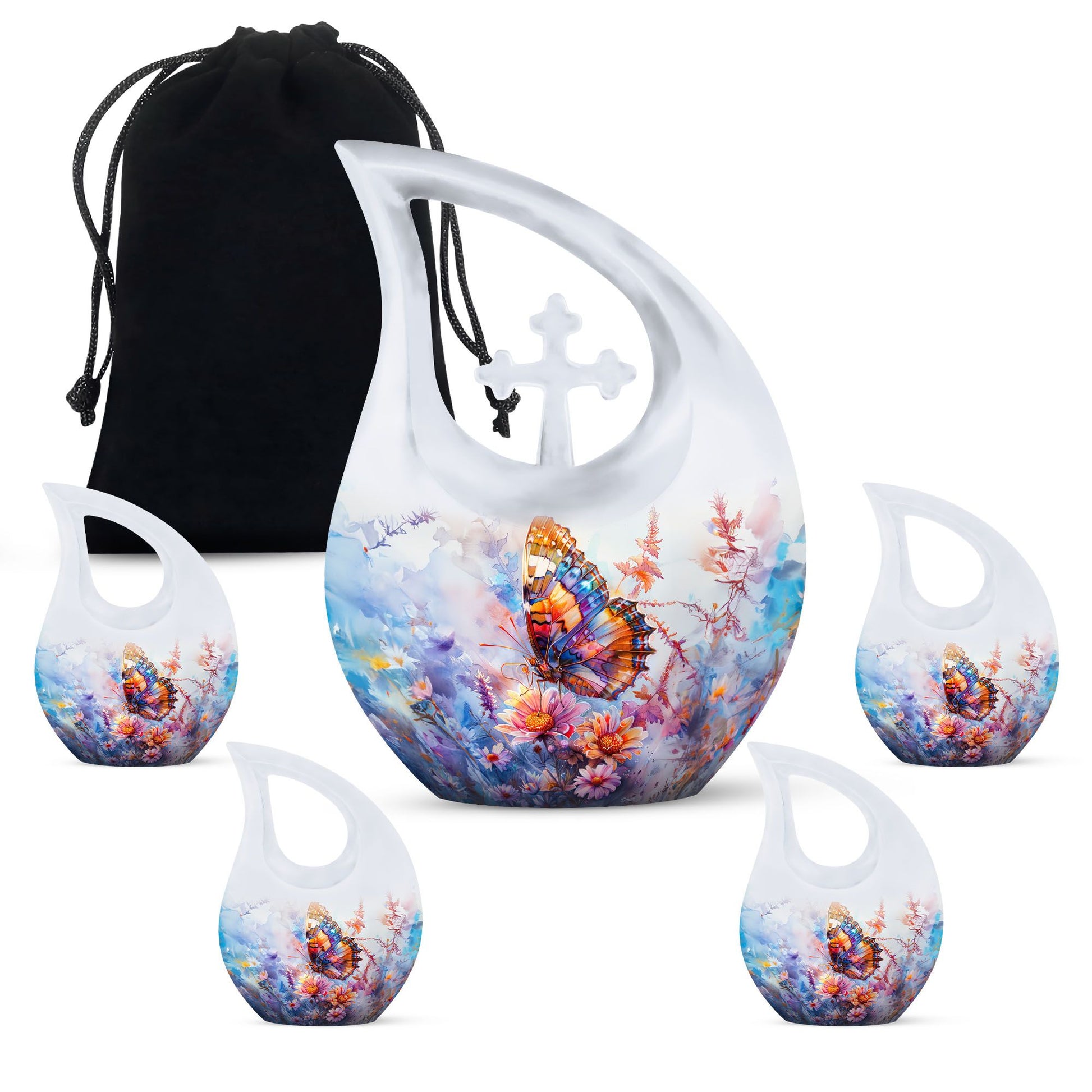 10-inch Butterfly Urn with Cross Drop design