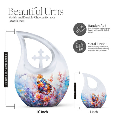 10-inch Butterfly Urn with Cross Drop design
