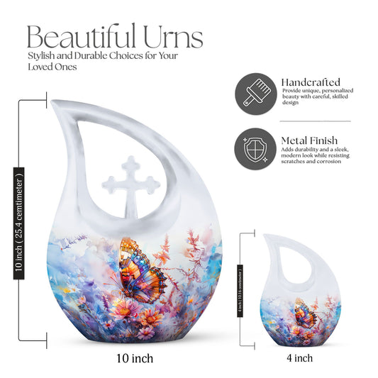 10-inch Butterfly Urn with Cross Drop design