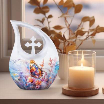 10-inch Butterfly Urn with Cross Drop design
