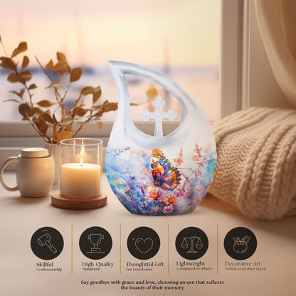 10-inch Butterfly Urn with Cross Drop design