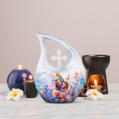 10-inch Butterfly Urn with Cross Drop design