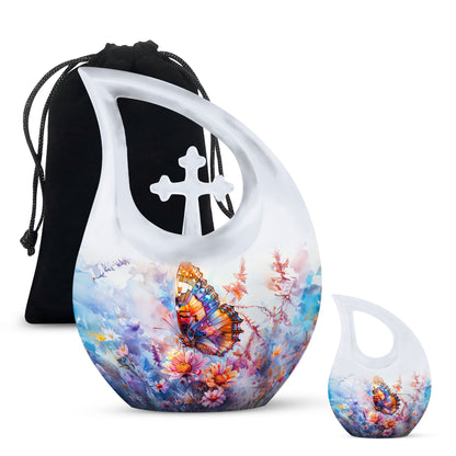 10-inch Butterfly Urn with Cross Drop design