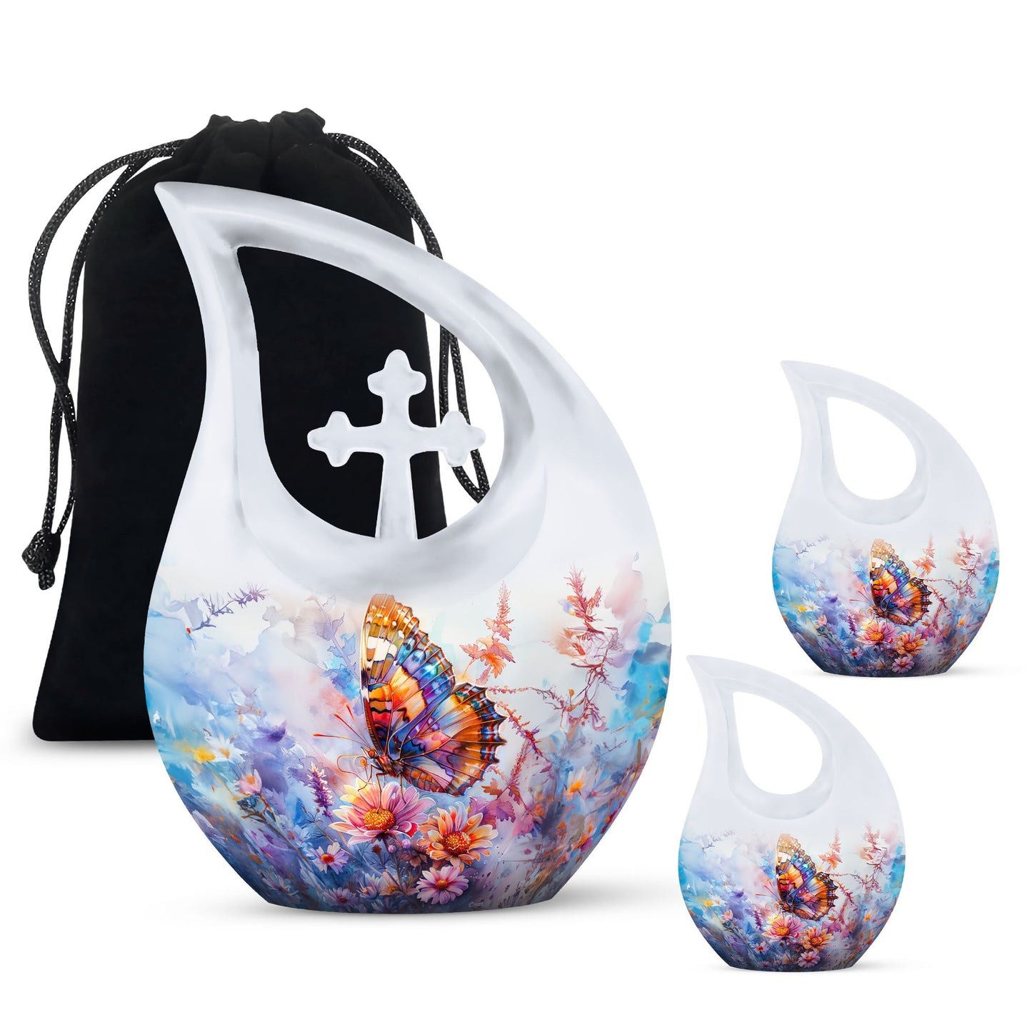 10-inch Butterfly Urn with Cross Drop design
