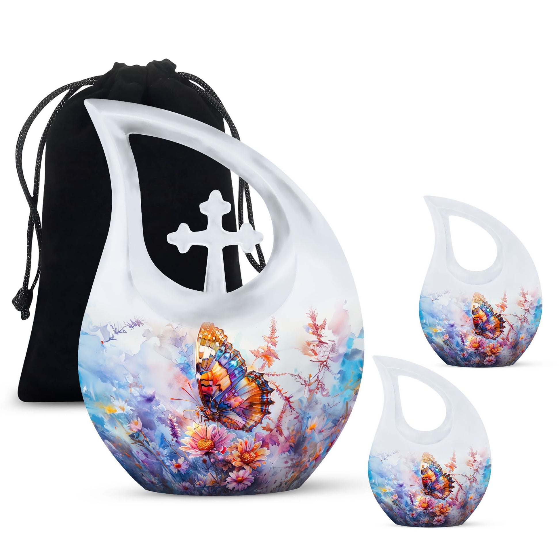 10-inch Butterfly Urn with Cross Drop design