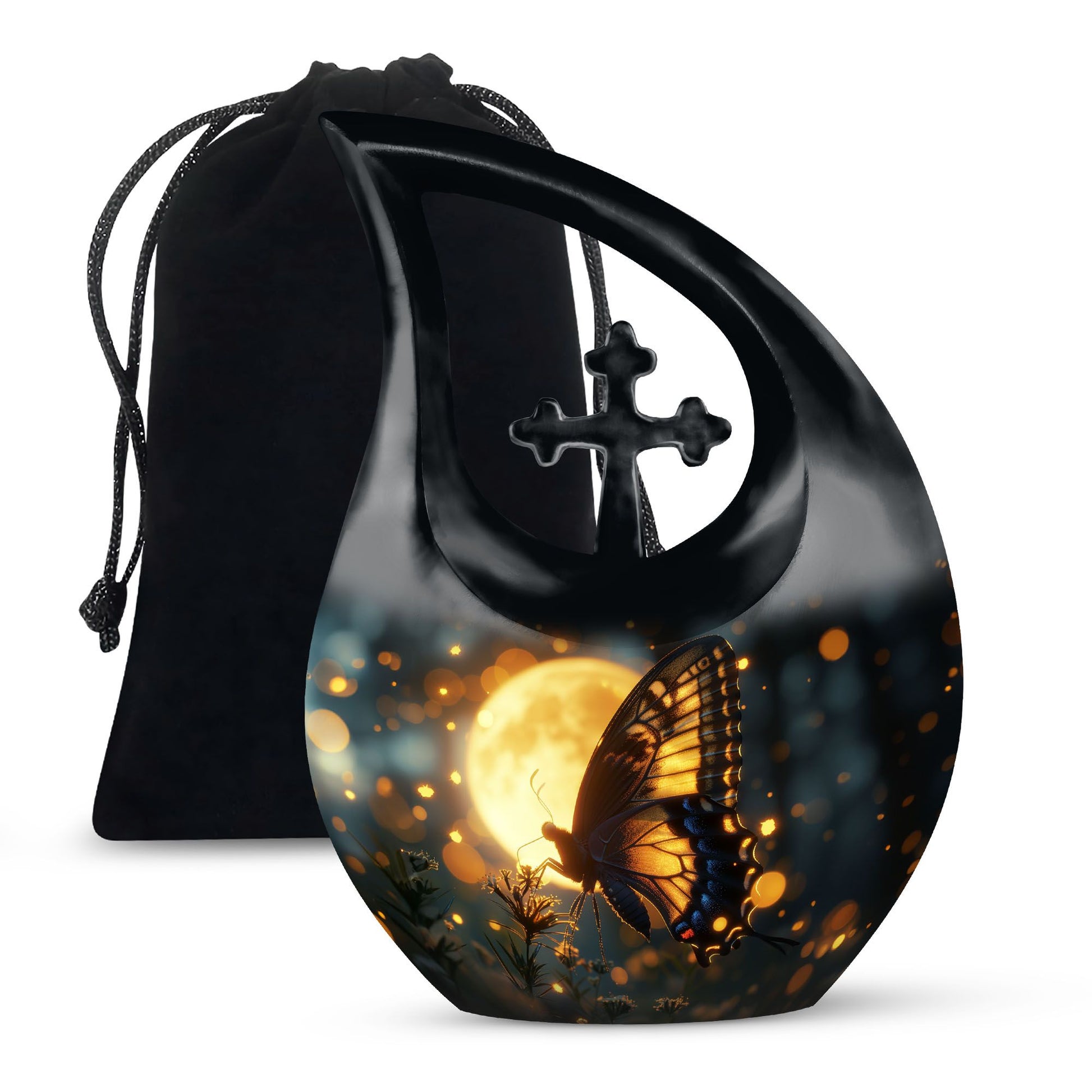 Large Butterfly Urn with Cross Drop Design,