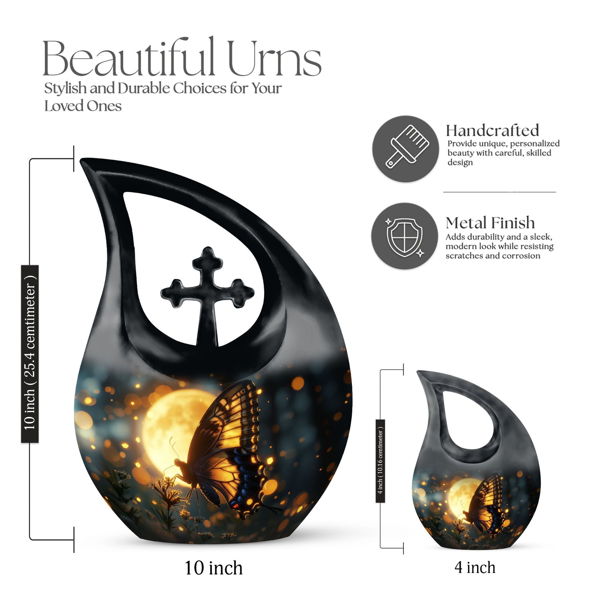 Large Butterfly Urn with Cross Drop Design,