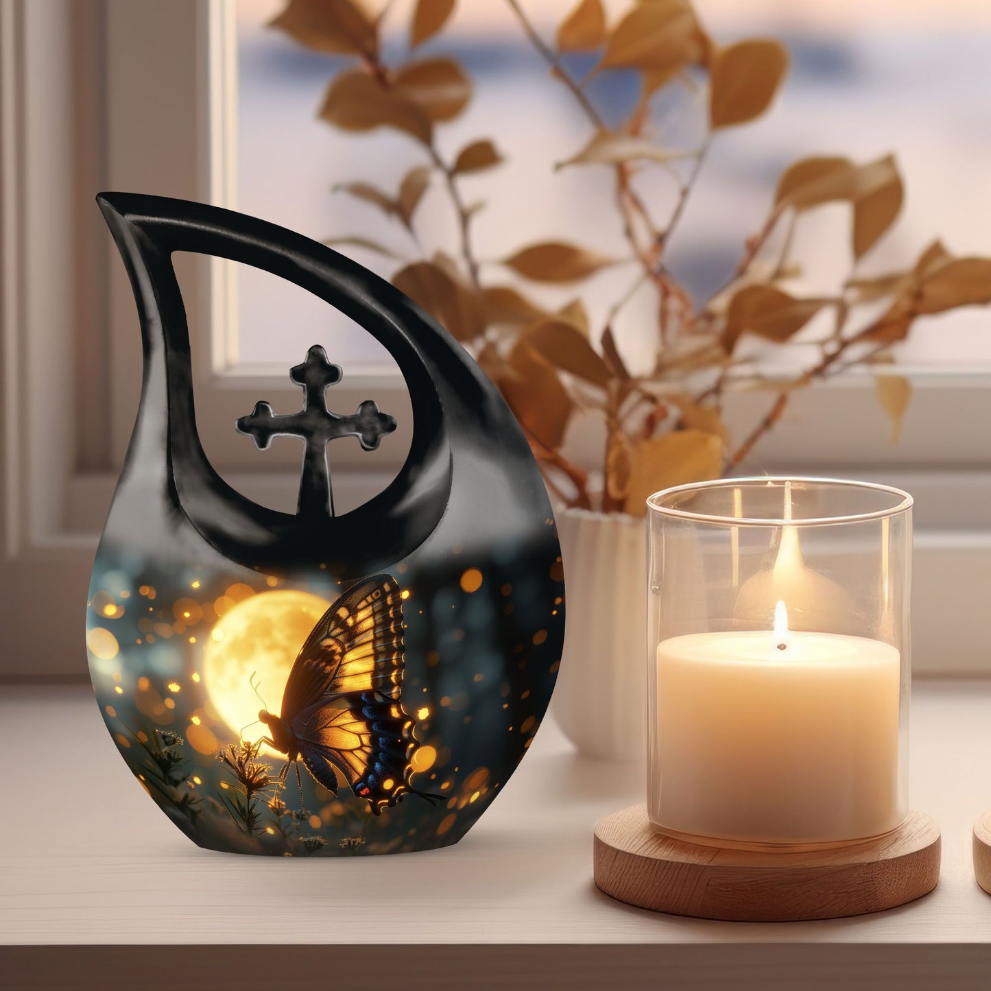 Large Butterfly Urn with Cross Drop Design,