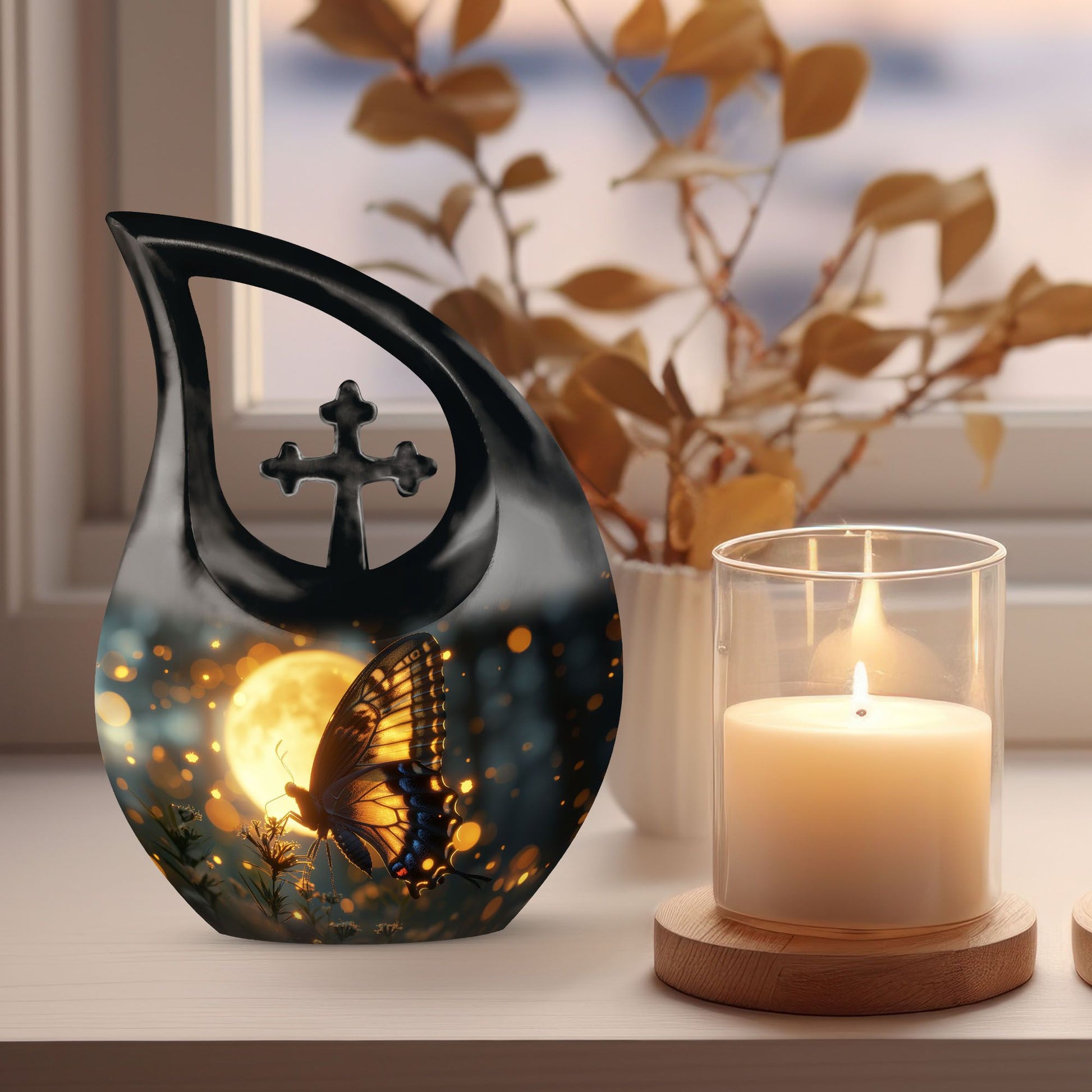 Large Butterfly Urn with Cross Drop Design,