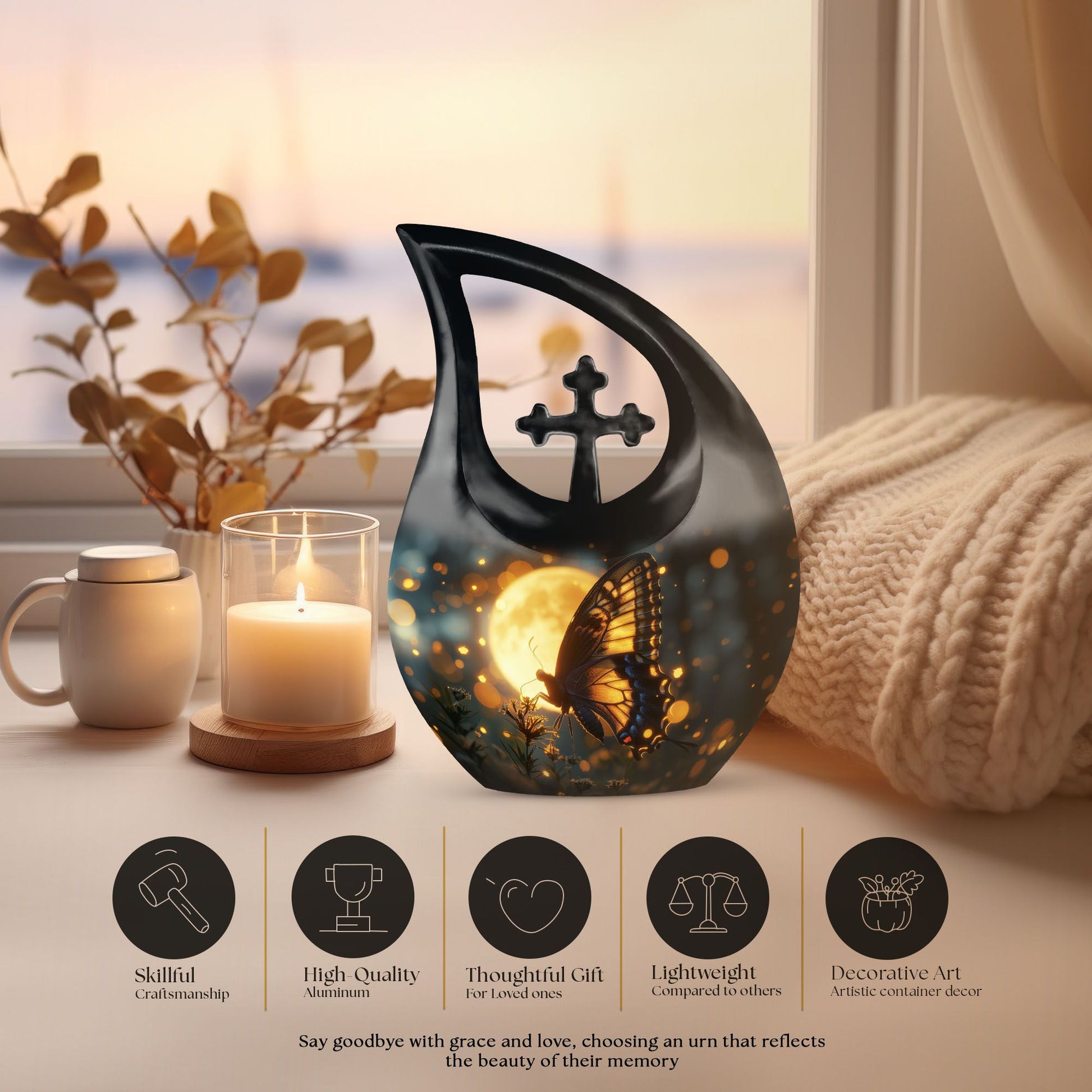 Large Butterfly Urn with Cross Drop Design,