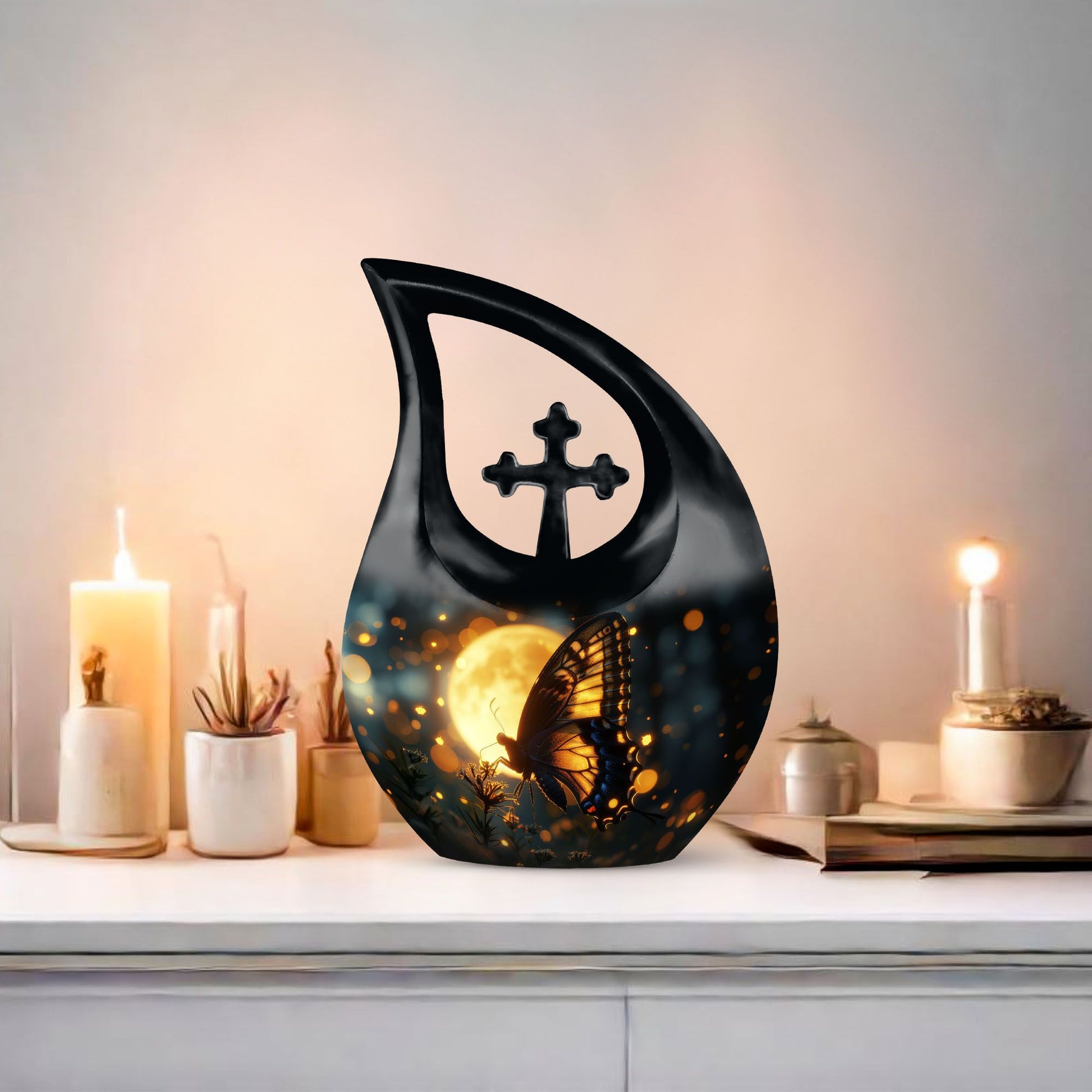 Large Butterfly Urn with Cross Drop Design,