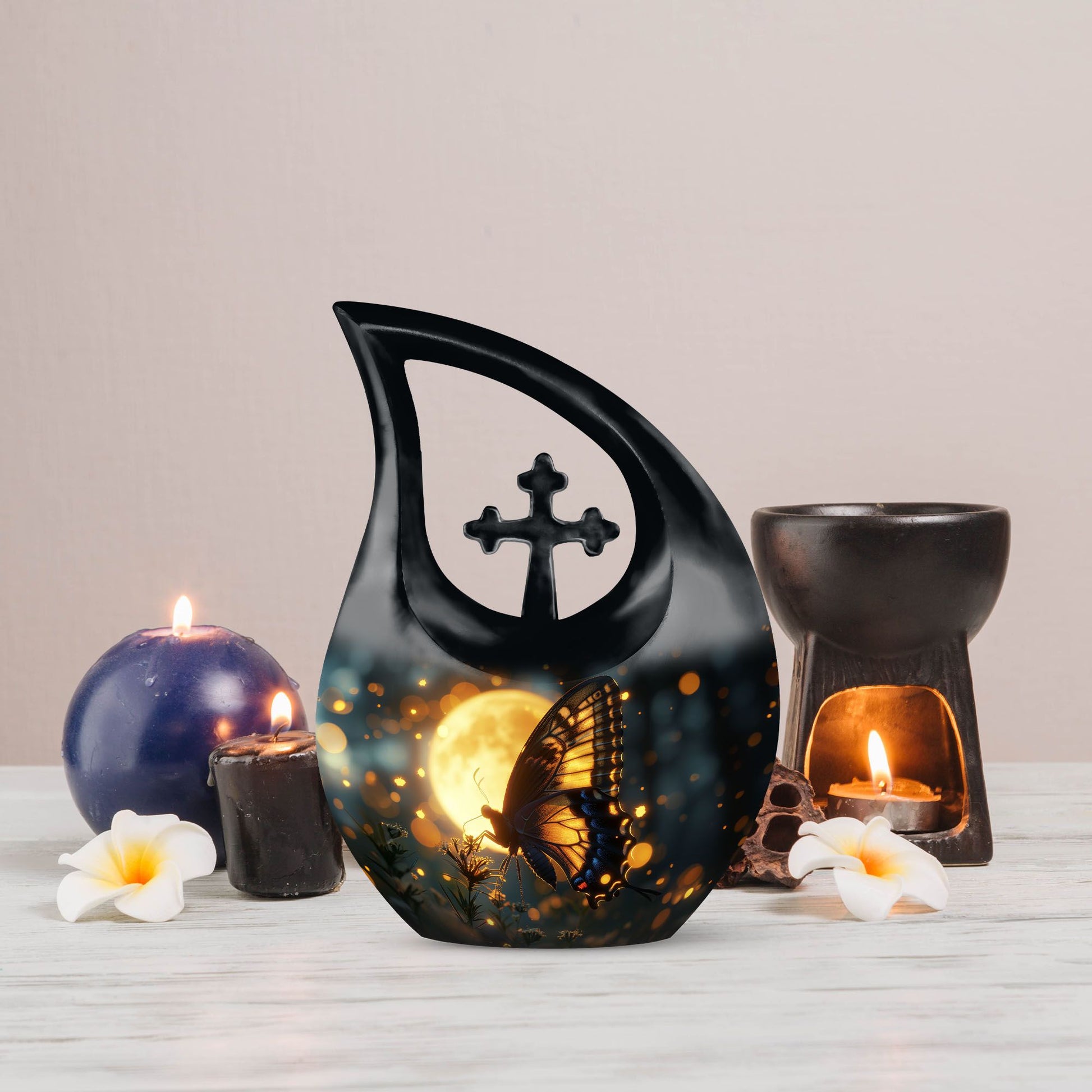 Large Butterfly Urn with Cross Drop Design,