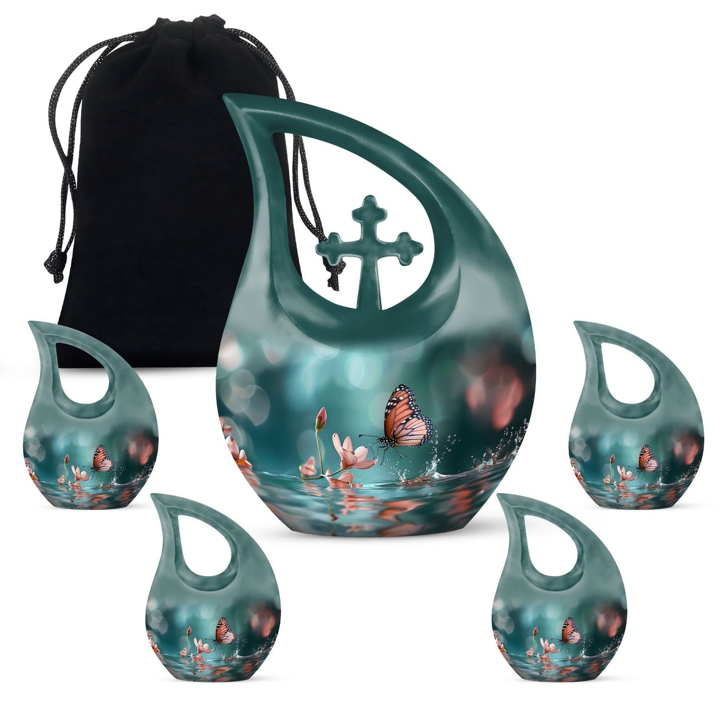 10 Inch Butterfly Urn with Cross Drop design