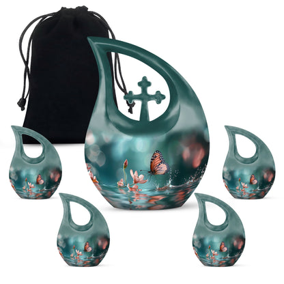 10 Inch Butterfly Urn with Cross Drop design