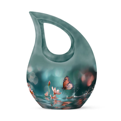 10 Inch Butterfly Urn with Cross Drop design
