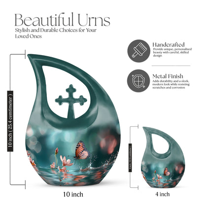 10 Inch Butterfly Urn with Cross Drop design