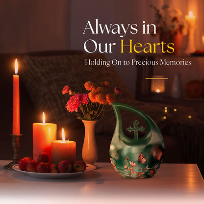 10 Inch Butterfly Urn with Cross Drop design