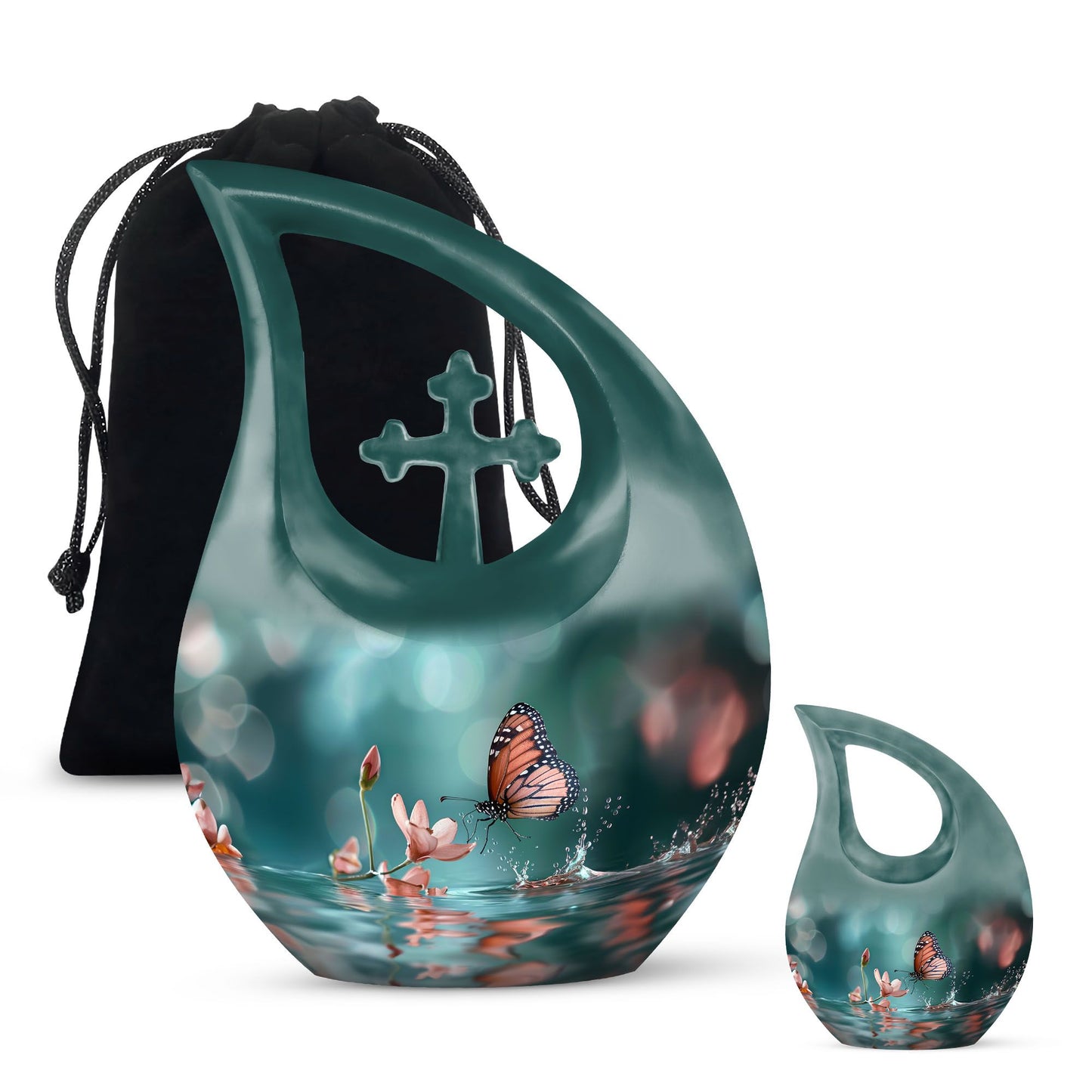 10 Inch Butterfly Urn with Cross Drop design