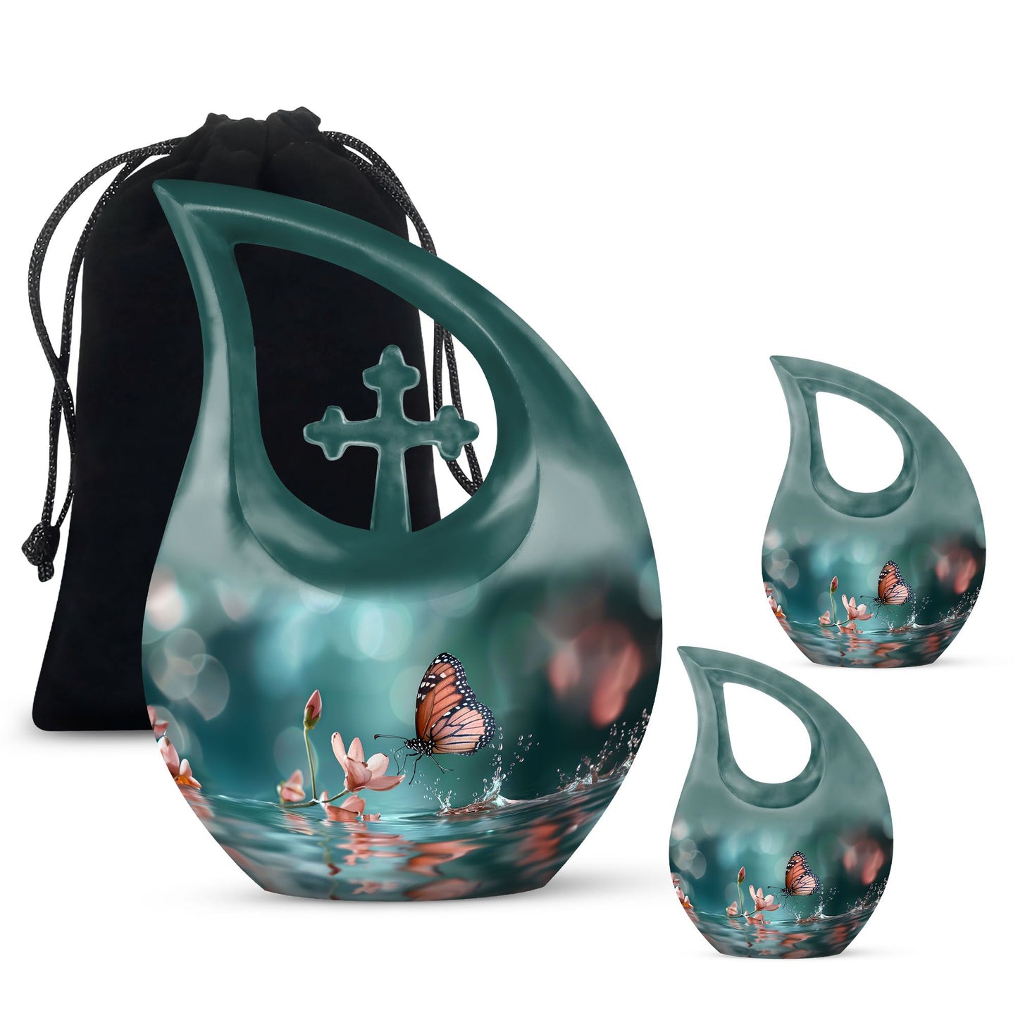 10 Inch Butterfly Urn with Cross Drop design