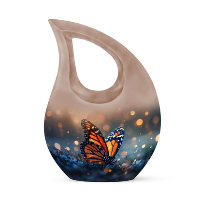 10-inch Butterfly Themed Cross Drop Aluminium Modern Urn