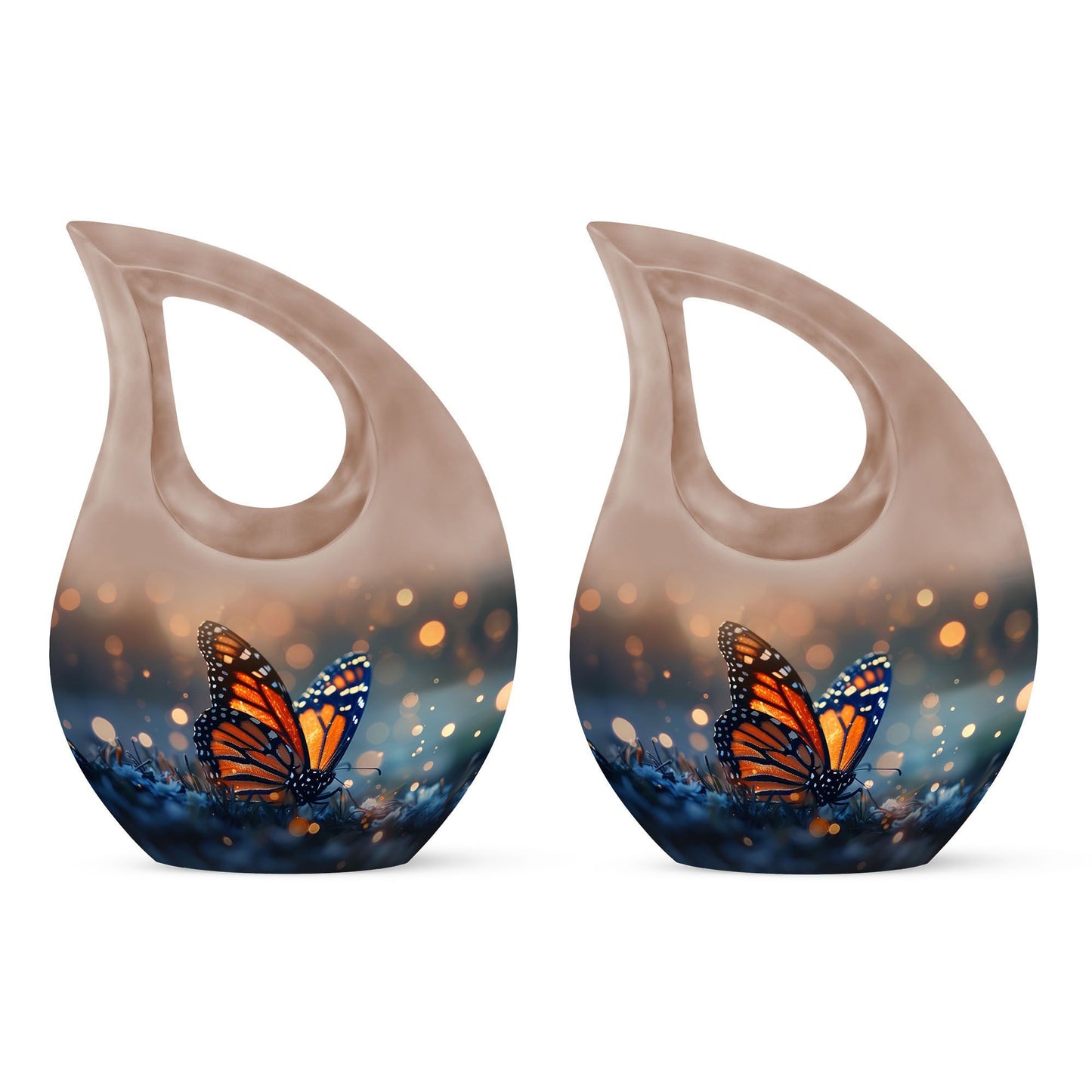 10-inch Butterfly Themed Cross Drop Aluminium Modern Urn