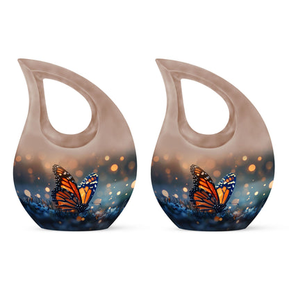 10-inch Butterfly Themed Cross Drop Aluminium Modern Urn