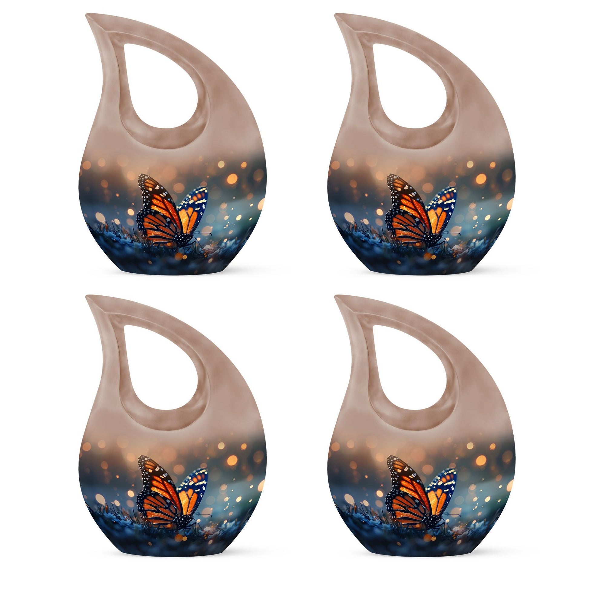 10-inch Butterfly Themed Cross Drop Aluminium Modern Urn