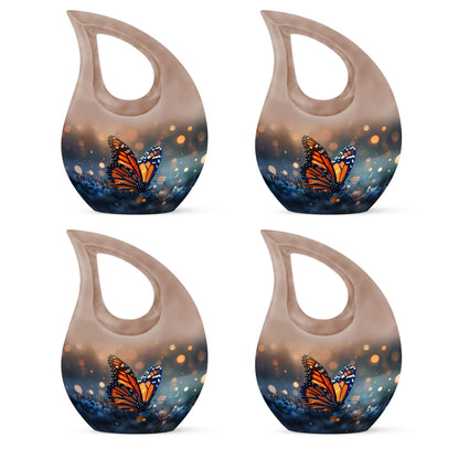 10-inch Butterfly Themed Cross Drop Aluminium Modern Urn