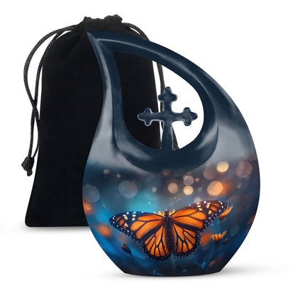 Custom Butterfly Urn, mom memorial urn, Cross Drop design,