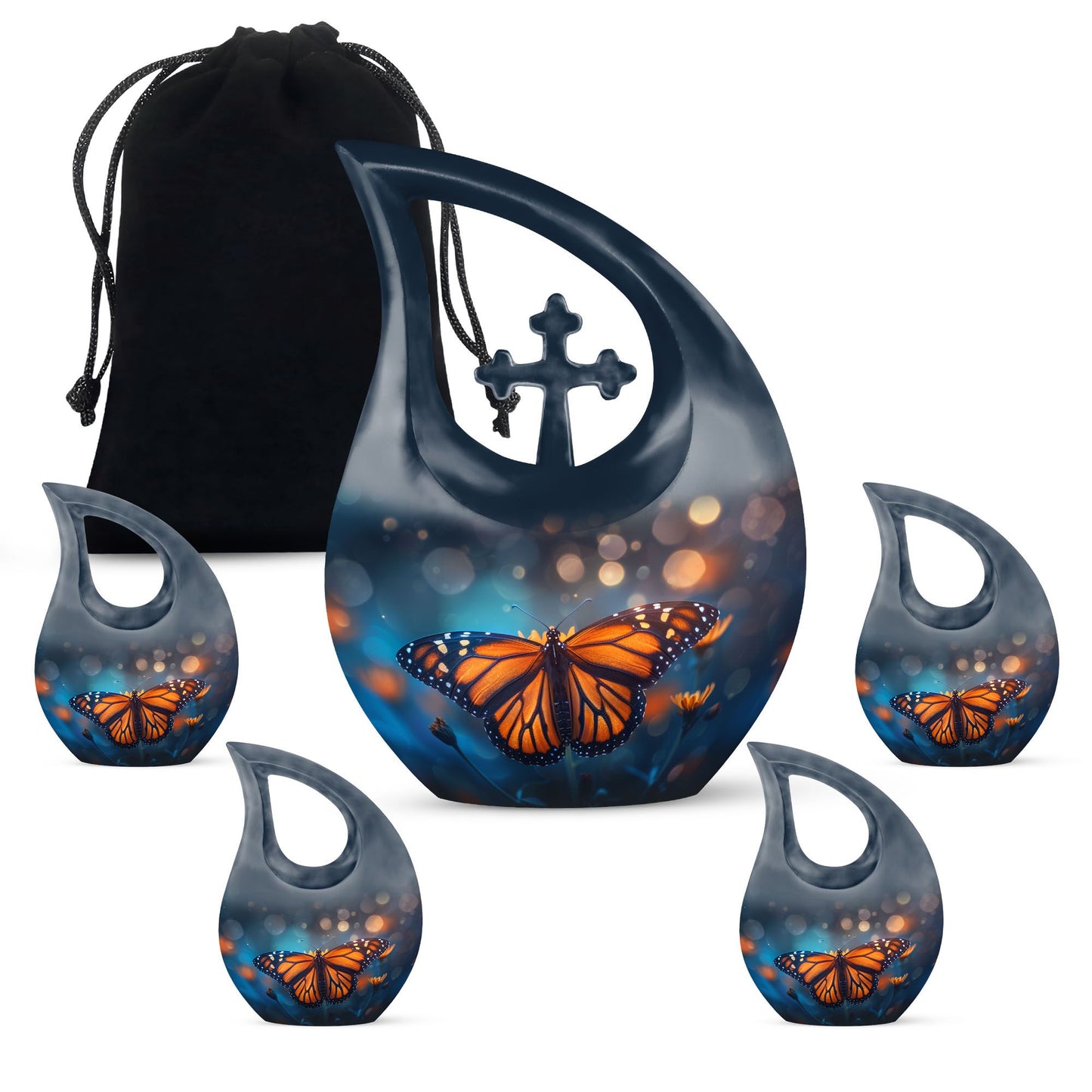 Custom Butterfly Urn, mom memorial urn, Cross Drop design,
