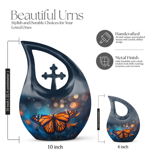 Custom Butterfly Urn, mom memorial urn, Cross Drop design,