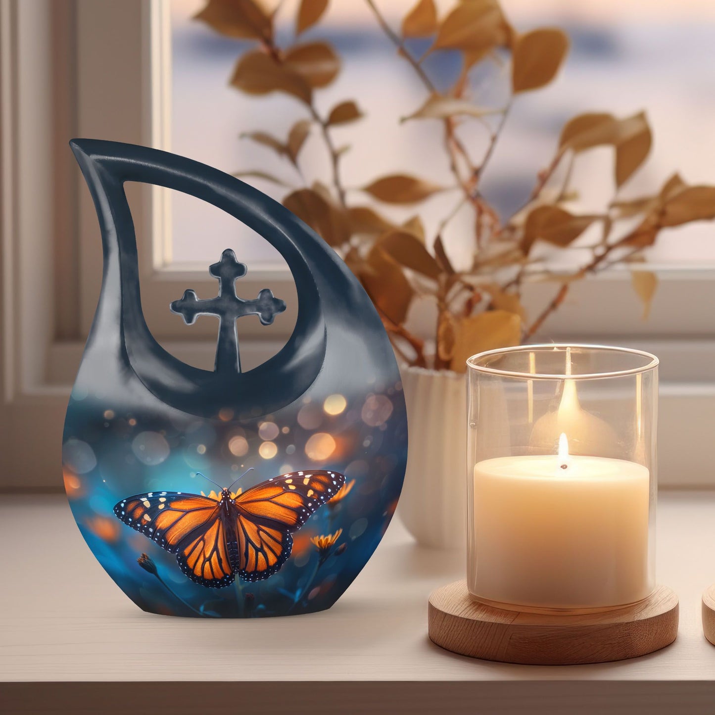 Custom Butterfly Urn, mom memorial urn, Cross Drop design,