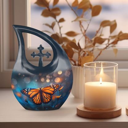 Custom Butterfly Urn, mom memorial urn, Cross Drop design,